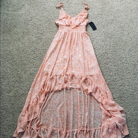 Guess Cottage Core Summer Dress Medium High Low Pink Maxi Dress NWT Flowy Boho - Picture 5 of 8